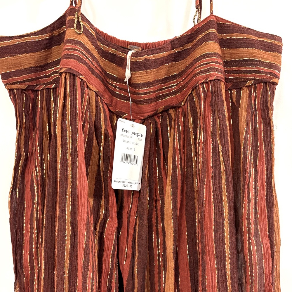NWT Free People Harem Lurex Jumpsuit brown gold red sleeveless women’s size S - Picture 10 of 13